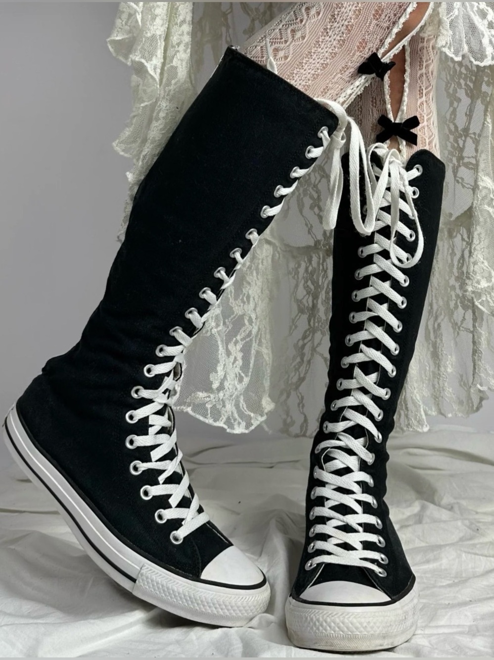 NEW Converse Classic XXHi Black & White Knee-High Lace-Up Canvas Sneakers